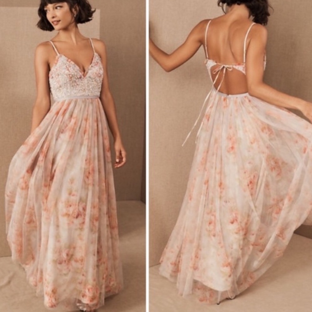 Needle & Thread x BHLDN 2 Ruby Bloom Beaded Floral Tulle Skirt Prom Formal Maxi